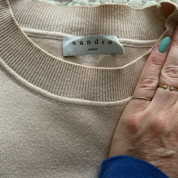 Sandro Pearl Trim Sweater - Sz 0 - Color Cream